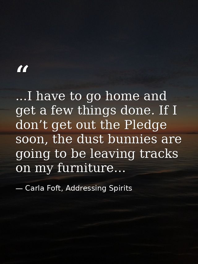 ...I have to go home and get a few things done. If I don’t get out the Pledge soon, the dust bunnies are going to be lea — Carla Foft, Addressing Spirits