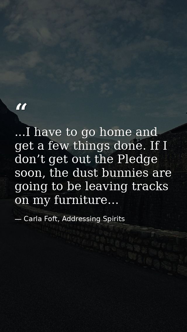 ...I have to go home and get a few things done. If I don’t get out the Pledge soon, the dust bunnies are going to be lea — Carla Foft, Addressing Spirits