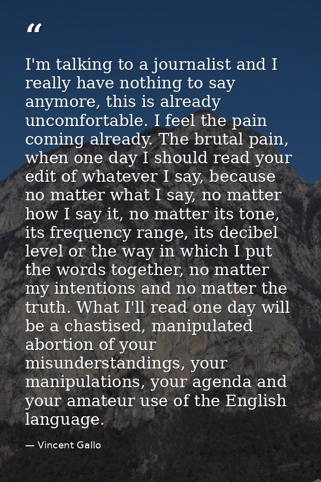 I'm talking to a journalist and I really have nothing to say anymore, this is already uncomfortable. I feel the pain com — Vincent Gallo