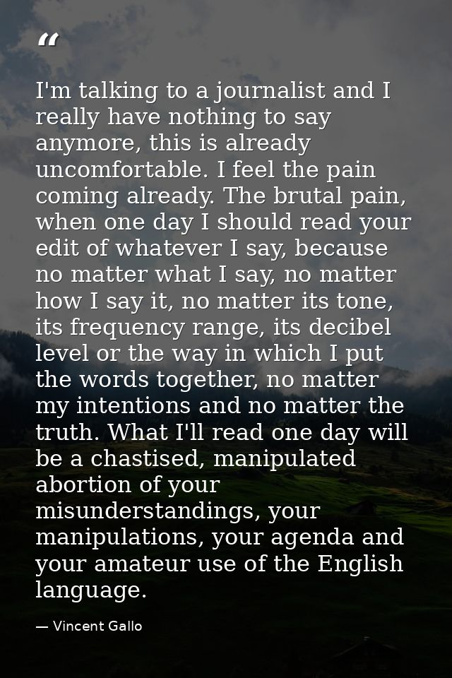 I'm talking to a journalist and I really have nothing to say anymore, this is already uncomfortable. I feel the pain com — Vincent Gallo