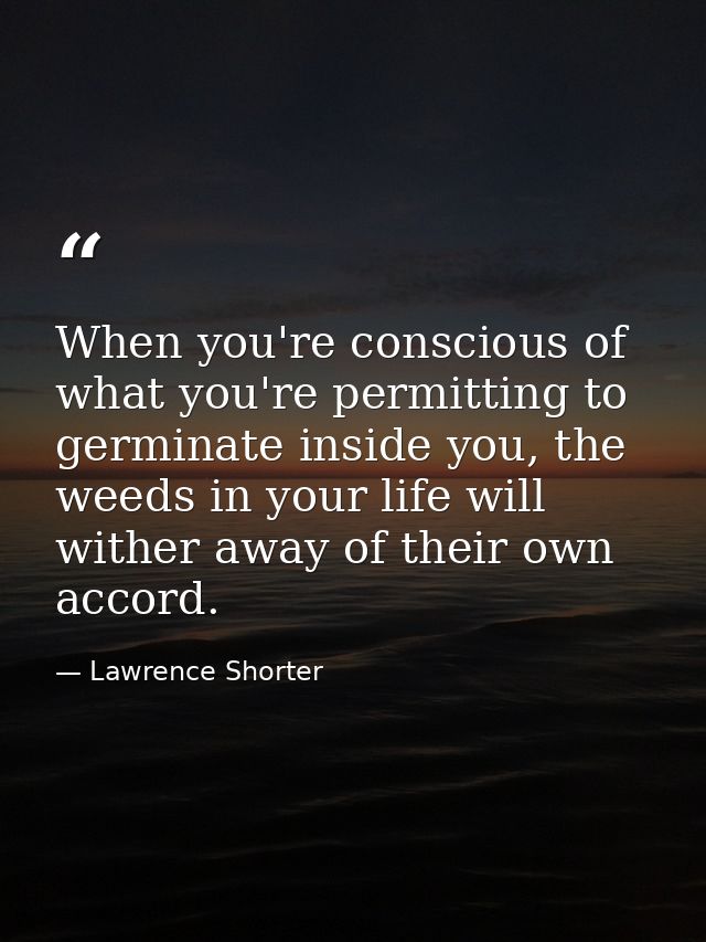 When you're conscious of what you're permitting to germinate inside you, the weeds in your life will wither away of thei — Lawrence Shorter
