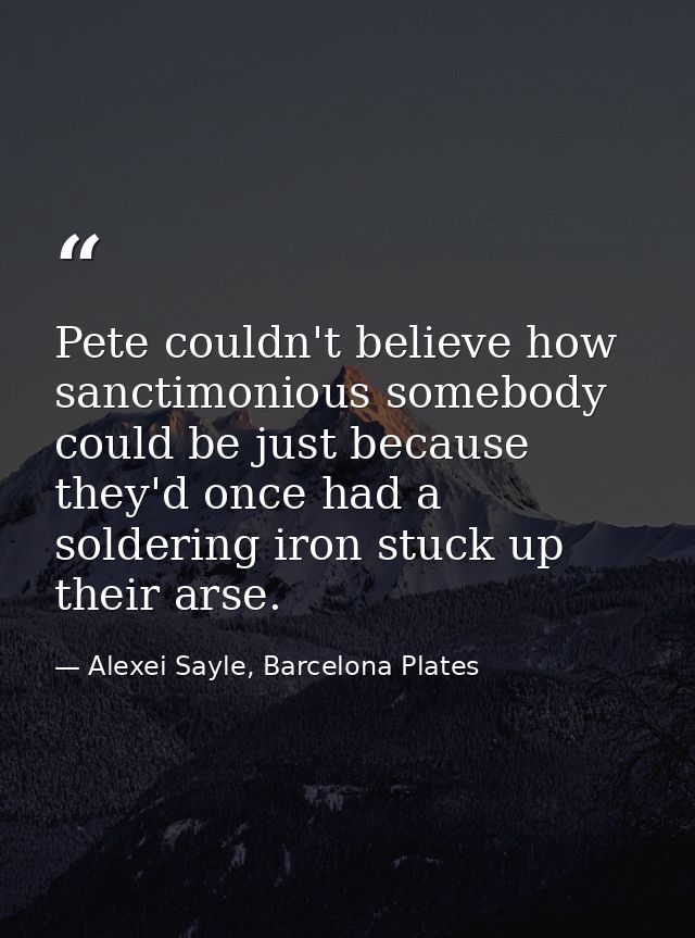 Pete couldn't believe how sanctimonious somebody could be just because they'd once had a soldering iron stuck up their a — Alexei Sayle, Barcelona Plates