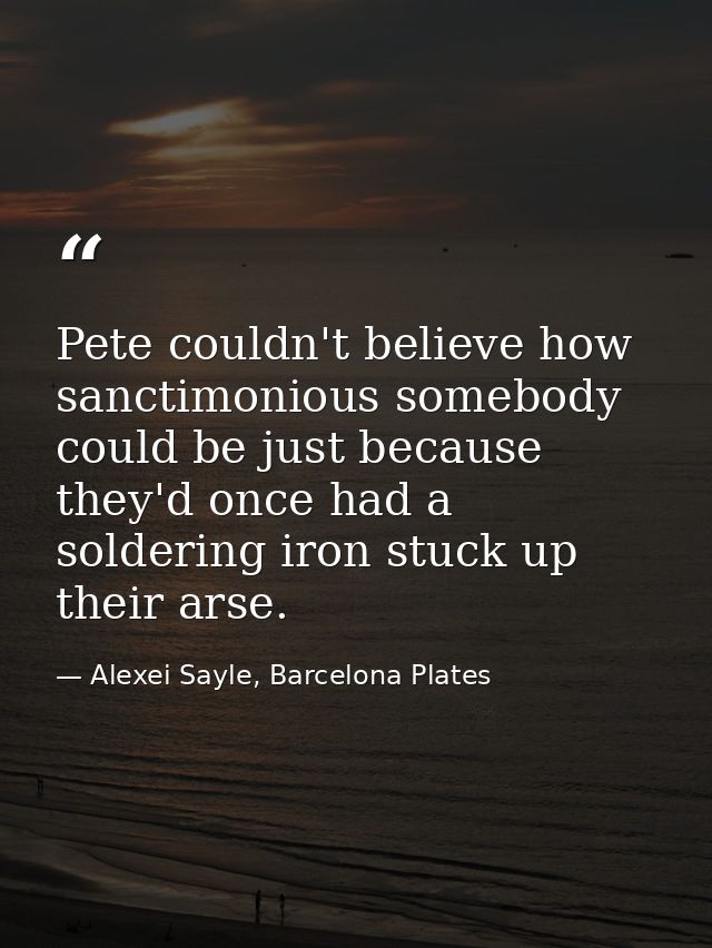 Pete couldn't believe how sanctimonious somebody could be just because they'd once had a soldering iron stuck up their a — Alexei Sayle, Barcelona Plates