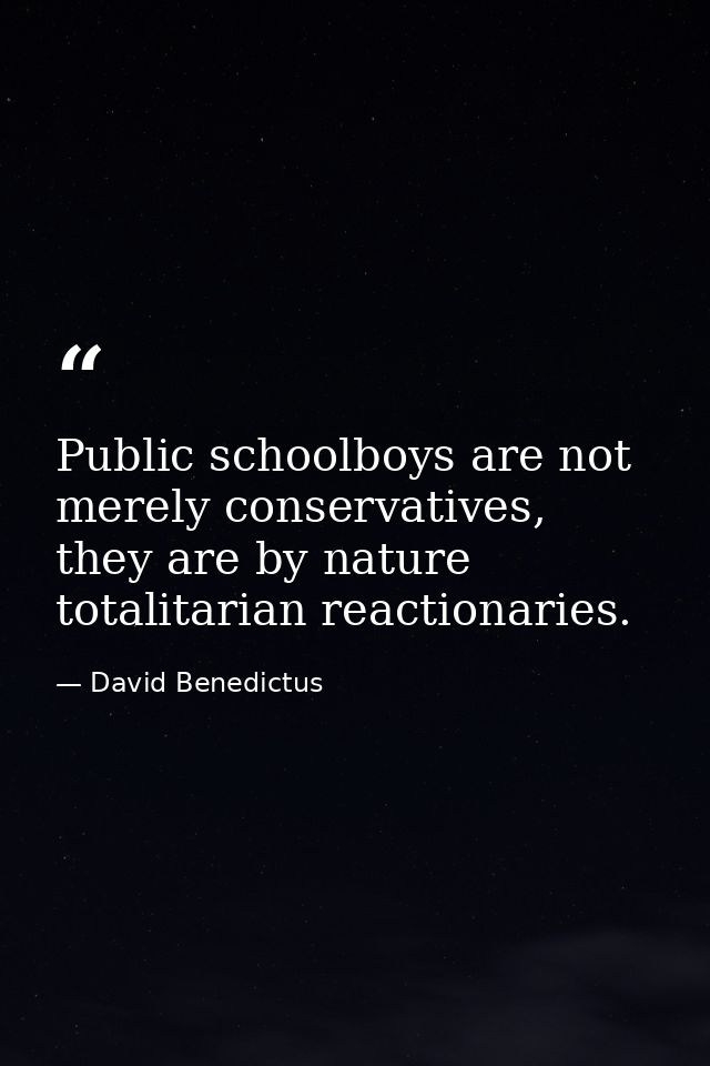 Public schoolboys are not merely conservatives, they are by nature totalitarian reactionaries. — David Benedictus