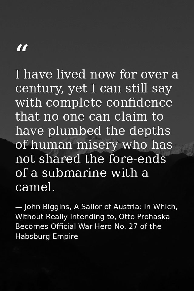 I have lived now for over a century, yet I can still say with complete confidence that no one can claim to have plumbed  — John Biggins, A Sailor of Austria: In Which, Without Really Intending to, Otto Prohaska Becomes Official War Hero No. 27 of the Habsburg Empire