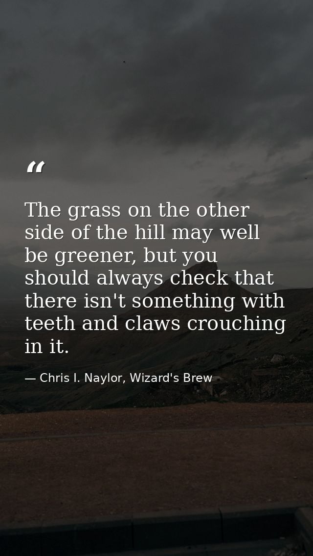 The grass on the other side of the hill may well be greener, but you should always check that there isn't something with — Chris I. Naylor, Wizard's Brew
