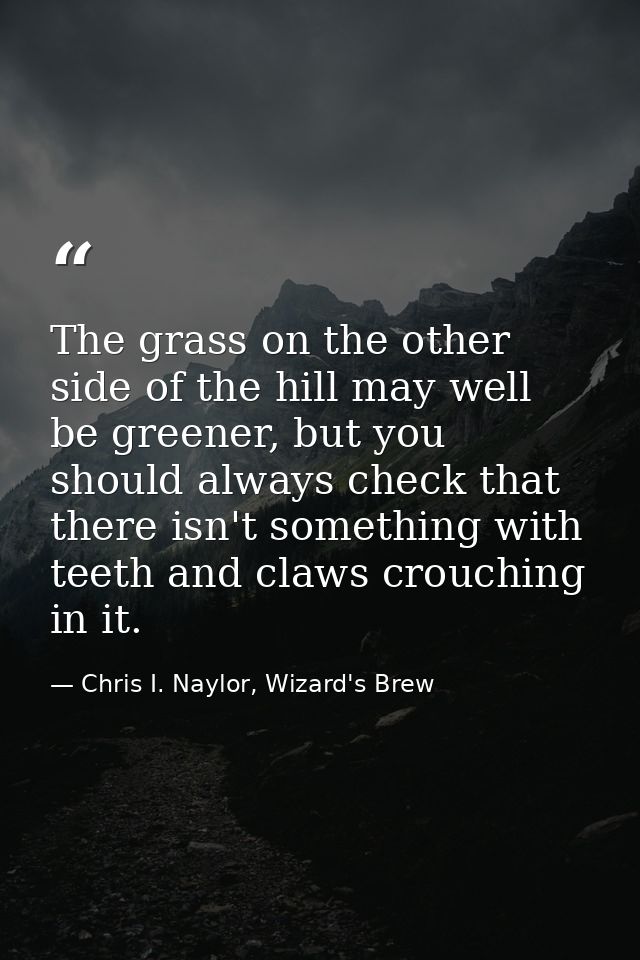 The grass on the other side of the hill may well be greener, but you should always check that there isn't something with — Chris I. Naylor, Wizard's Brew