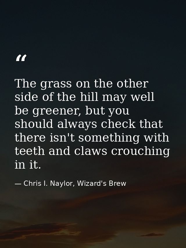 The grass on the other side of the hill may well be greener, but you should always check that there isn't something with — Chris I. Naylor, Wizard's Brew