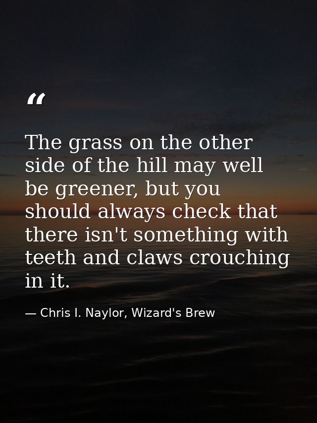 The grass on the other side of the hill may well be greener, but you should always check that there isn't something with — Chris I. Naylor, Wizard's Brew