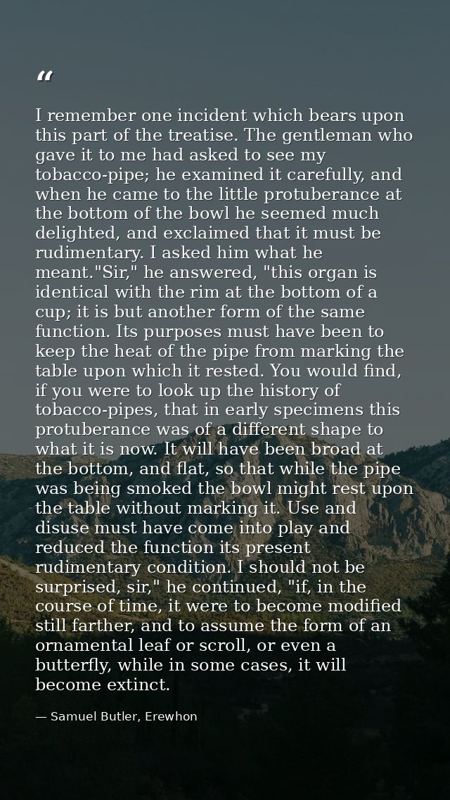 I remember one incident which bears upon this part of the treatise. The gentleman who gave it to me had asked to see my  — Samuel Butler, Erewhon