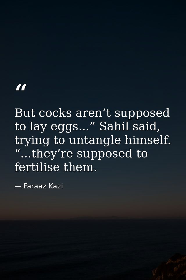 But cocks aren’t supposed to lay eggs...” Sahil said, trying to untangle himself. “...they’re supposed to fertilise them — Faraaz Kazi