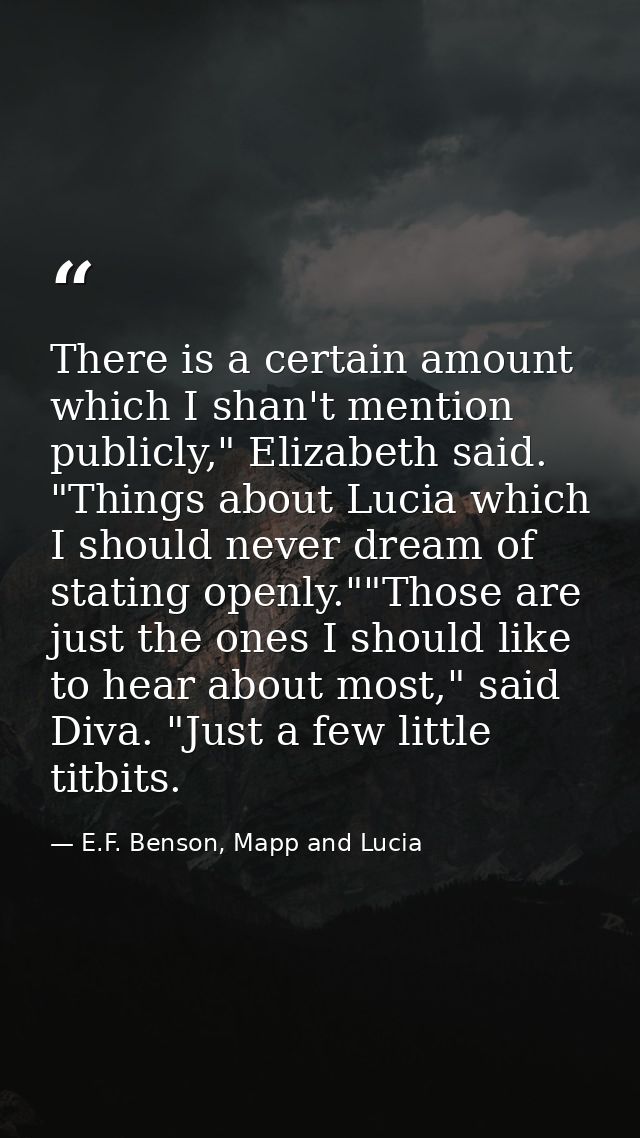 There is a certain amount which I shan't mention publicly," Elizabeth said. "Things about Lucia which I should never dre — E.F. Benson, Mapp and Lucia