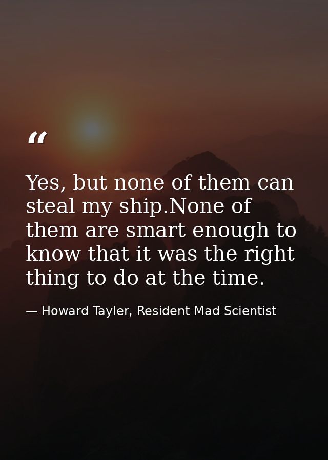 Yes, but none of them can steal my ship.None of them are smart enough to know that it was the right thing to do at the t — Howard Tayler, Resident Mad Scientist