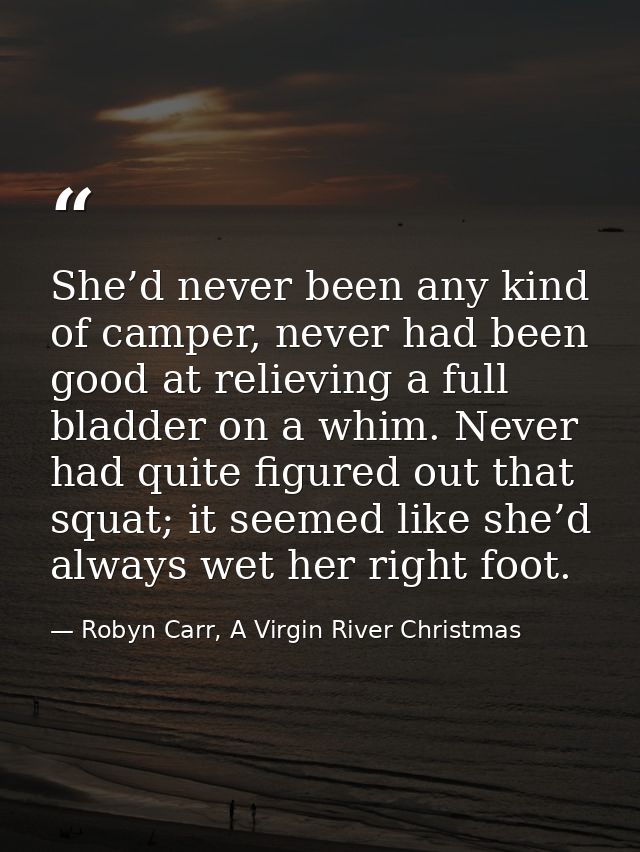 She’d never been any kind of camper, never had been good at relieving a full bladder on a whim. Never had quite figured  — Robyn Carr, A Virgin River Christmas
