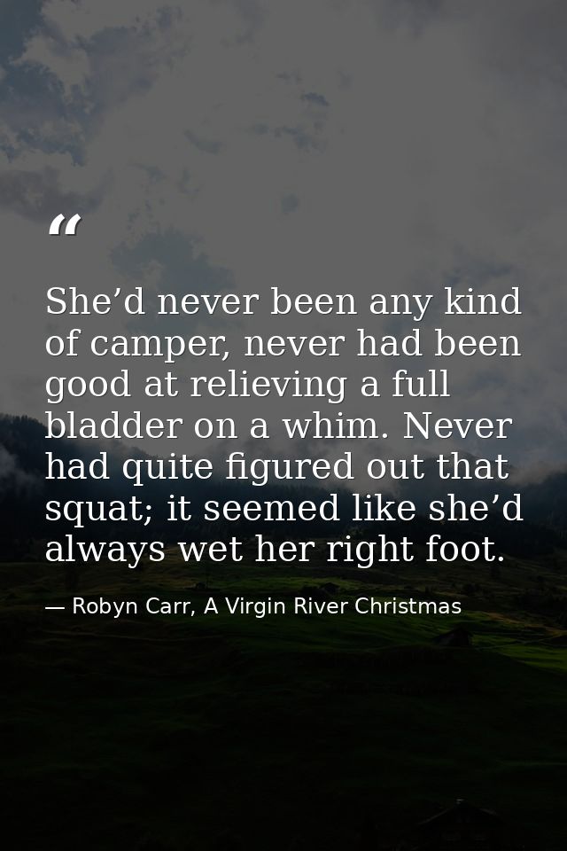 She’d never been any kind of camper, never had been good at relieving a full bladder on a whim. Never had quite figured  — Robyn Carr, A Virgin River Christmas