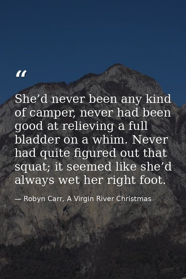 She’d never been any kind of camper, never had been good at relieving a full bladder on a whim. Never had quite figured  — Robyn Carr, A Virgin River Christmas