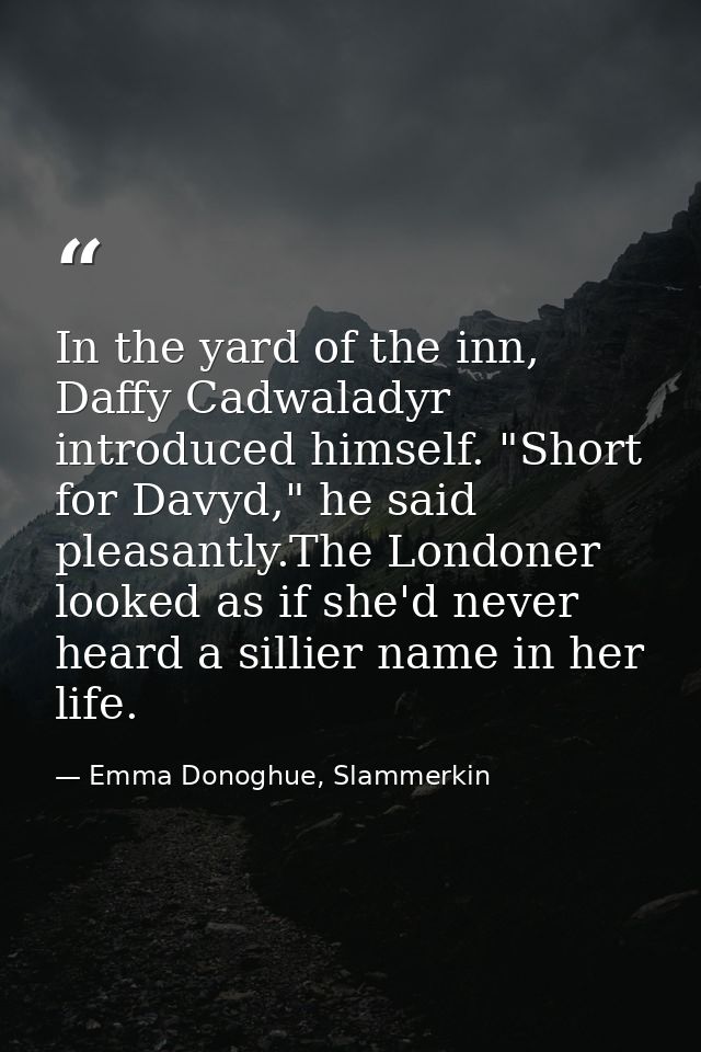 In the yard of the inn, Daffy Cadwaladyr introduced himself. "Short for Davyd," he said pleasantly.The Londoner looked a — Emma Donoghue, Slammerkin