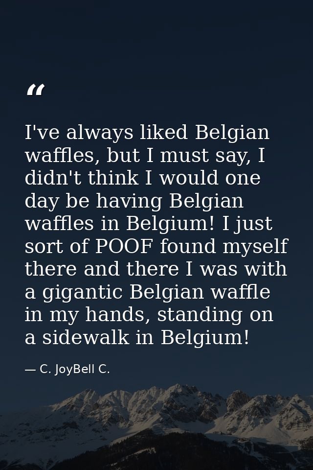 I've always liked Belgian waffles, but I must say, I didn't think I would one day be having Belgian waffles in Belgium!  — C. JoyBell C.