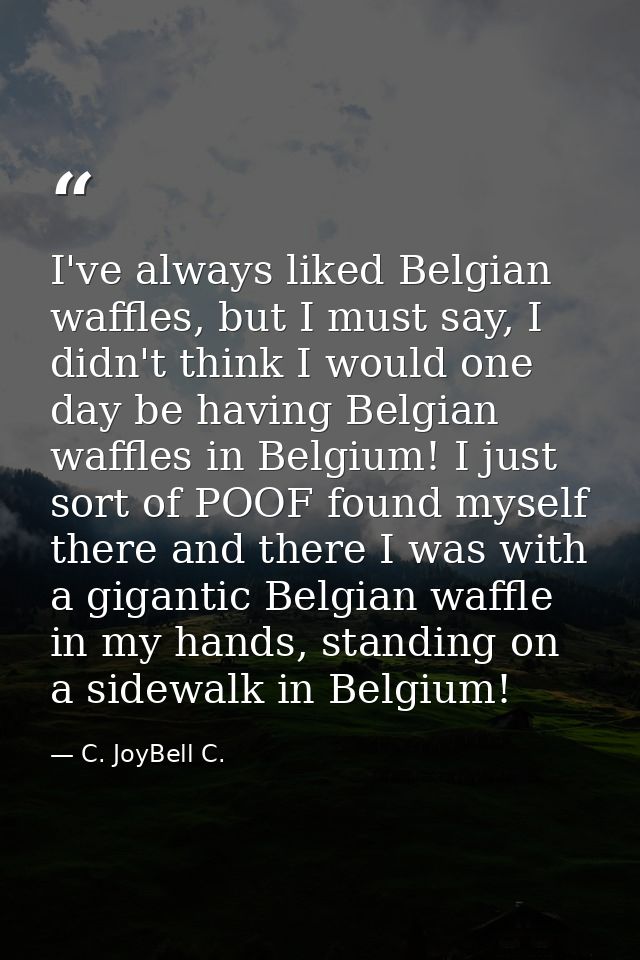 I've always liked Belgian waffles, but I must say, I didn't think I would one day be having Belgian waffles in Belgium!  — C. JoyBell C.