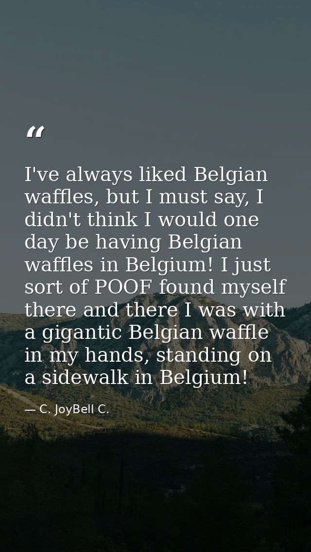 I've always liked Belgian waffles, but I must say, I didn't think I would one day be having Belgian waffles in Belgium!  — C. JoyBell C.