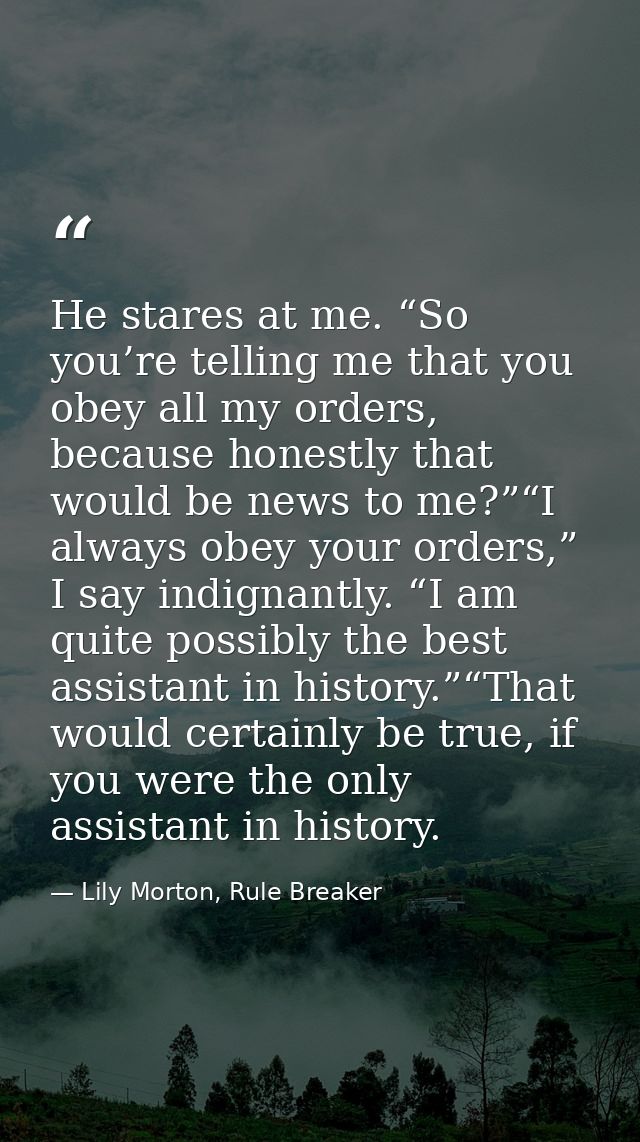 He stares at me. “So you’re telling me that you obey all my orders, because honestly that would be news to me?”“I always — Lily Morton, Rule Breaker