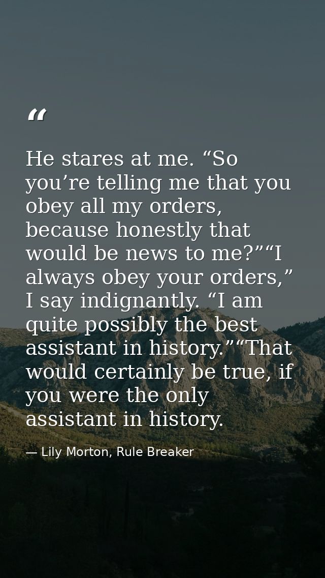 He stares at me. “So you’re telling me that you obey all my orders, because honestly that would be news to me?”“I always — Lily Morton, Rule Breaker