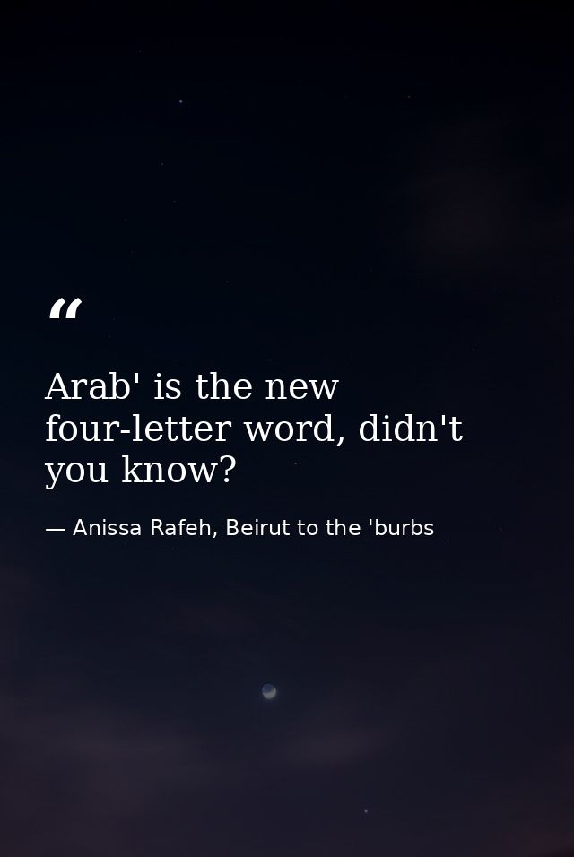 Arab' is the new four-letter word, didn't you know? — Anissa Rafeh, Beirut to the 'burbs