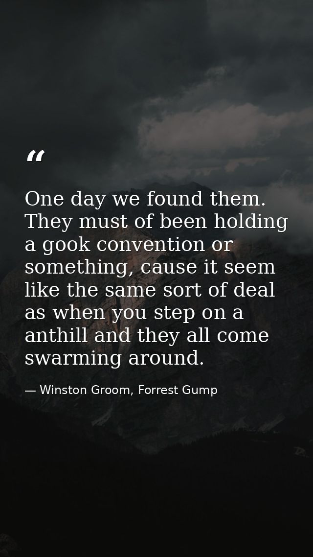 One day we found them. They must of been holding a gook convention or something, cause it seem like the same sort of dea — Winston Groom, Forrest Gump