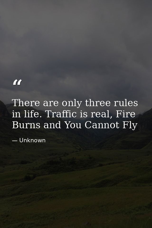 There are only three rules in life. Traffic is real, Fire Burns and You Cannot Fly — Unknown