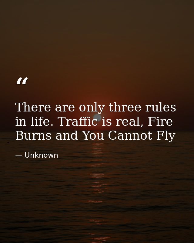 There are only three rules in life. Traffic is real, Fire Burns and You Cannot Fly — Unknown