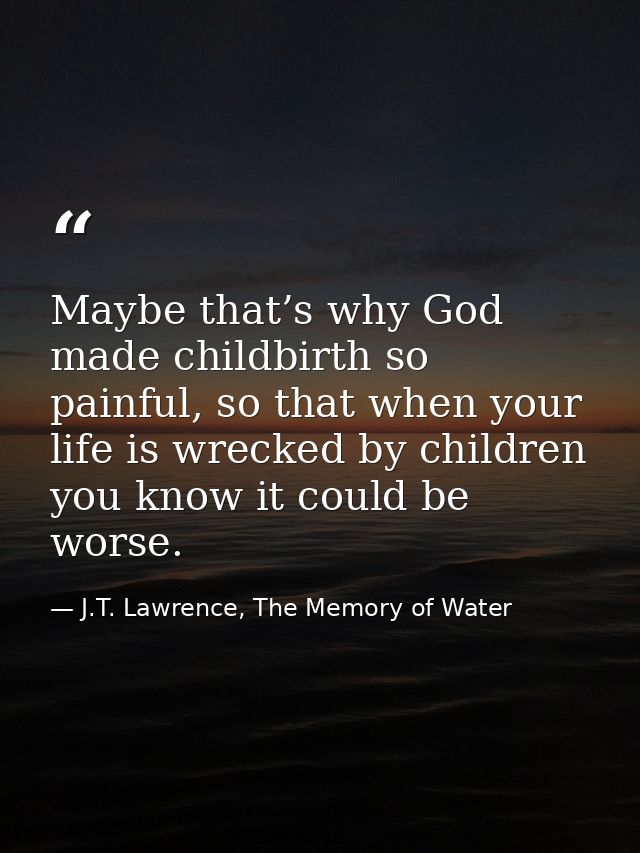 Maybe that’s why God made childbirth so painful, so that when your life is wrecked by children you know it could be wors — J.T. Lawrence, The Memory of Water