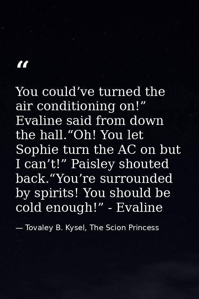 You could’ve turned the air conditioning on!” Evaline said from down the hall.“Oh! You let Sophie turn the AC on but I c — Tovaley B. Kysel, The Scion Princess