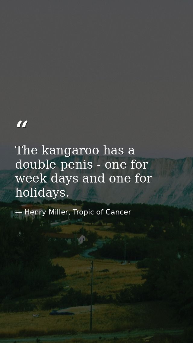 The kangaroo has a double penis - one for week days and one for holidays. — Henry Miller, Tropic of Cancer
