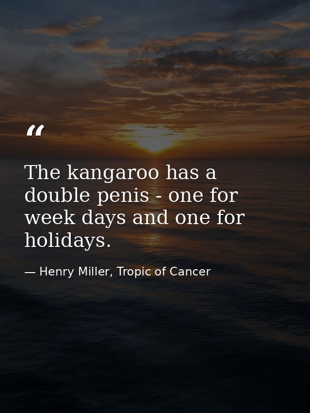 The kangaroo has a double penis - one for week days and one for holidays. — Henry Miller, Tropic of Cancer