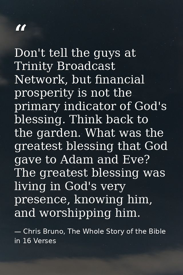 Don't tell the guys at Trinity Broadcast Network, but financial prosperity is not the primary indicator of God's blessin — Chris Bruno, The Whole Story of the Bible in 16 Verses