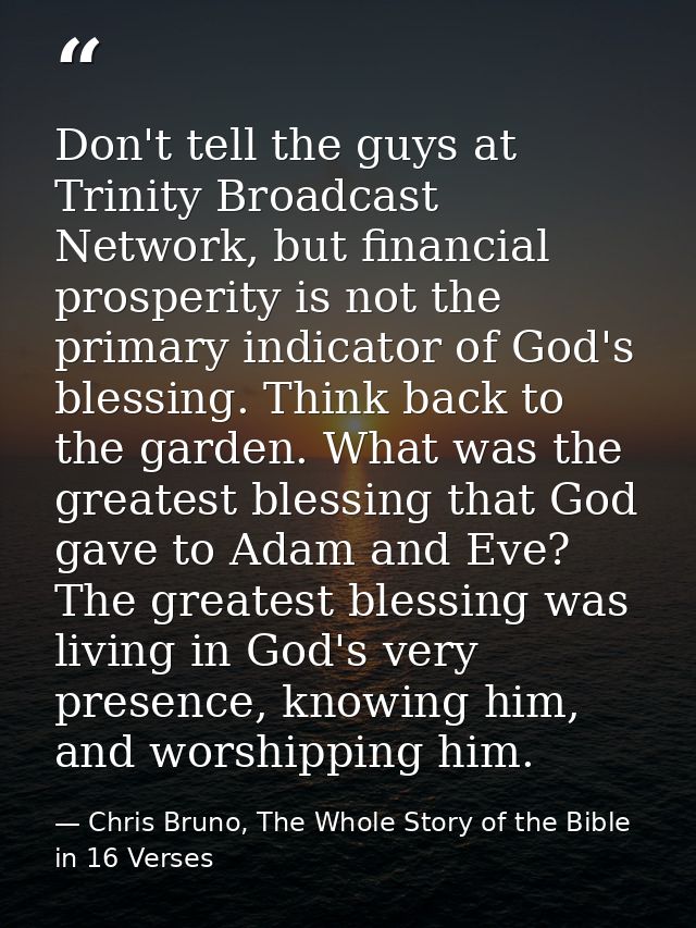 Don't tell the guys at Trinity Broadcast Network, but financial prosperity is not the primary indicator of God's blessin — Chris Bruno, The Whole Story of the Bible in 16 Verses