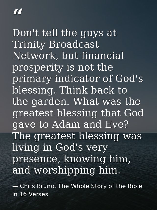 Don't tell the guys at Trinity Broadcast Network, but financial prosperity is not the primary indicator of God's blessin — Chris Bruno, The Whole Story of the Bible in 16 Verses
