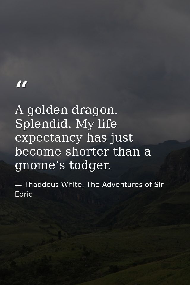 A golden dragon. Splendid. My life expectancy has just become shorter than a gnome’s todger. — Thaddeus White, The Adventures of Sir Edric
