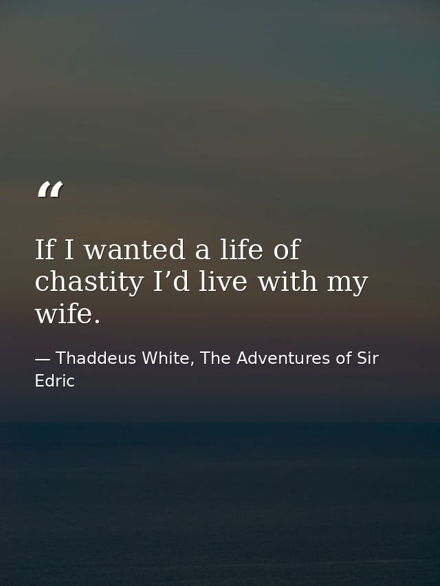 If I wanted a life of chastity I’d live with my wife. — Thaddeus White, The Adventures of Sir Edric