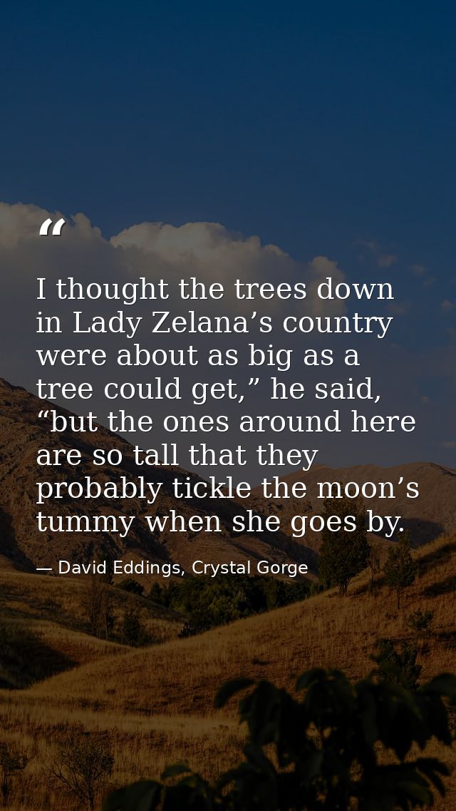 I thought the trees down in Lady Zelana’s country were about as big as a tree could get,” he said, “but the ones around  — David Eddings, Crystal Gorge