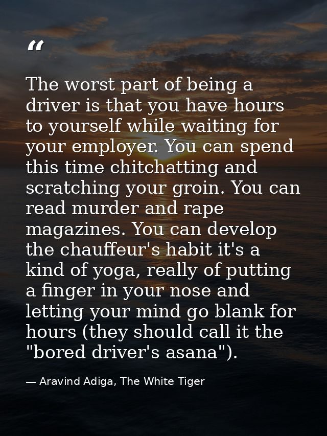 The worst part of being a driver is that you have hours to yourself while waiting for your employer. You can spend this  — Aravind Adiga, The White Tiger