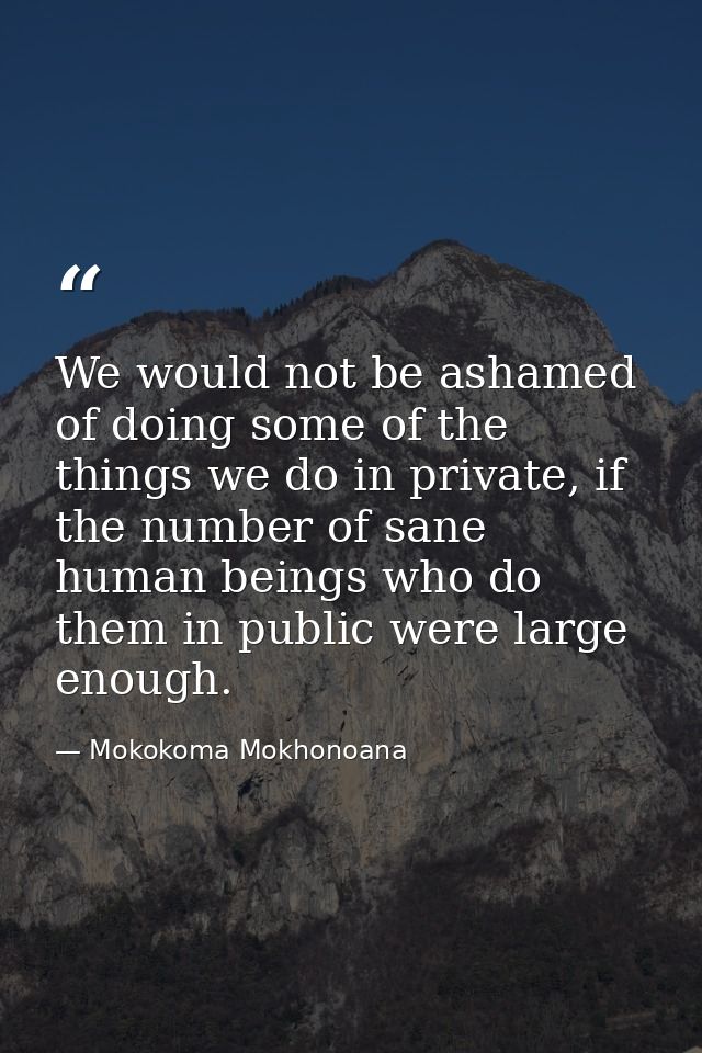 We would not be ashamed of doing some of the things we do in private, if the number of sane human beings who do them in  — Mokokoma Mokhonoana