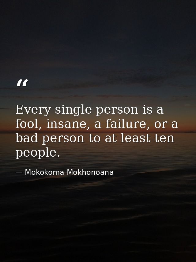 Every single person is a fool, insane, a failure, or a bad person to at least ten people. — Mokokoma Mokhonoana
