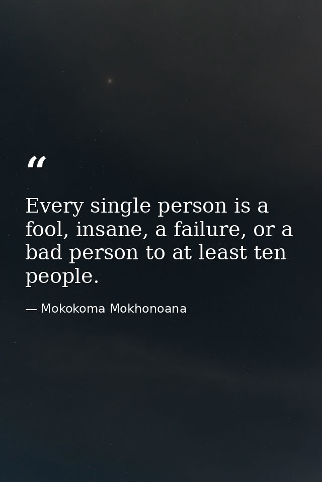 Every single person is a fool, insane, a failure, or a bad person to at least ten people. — Mokokoma Mokhonoana