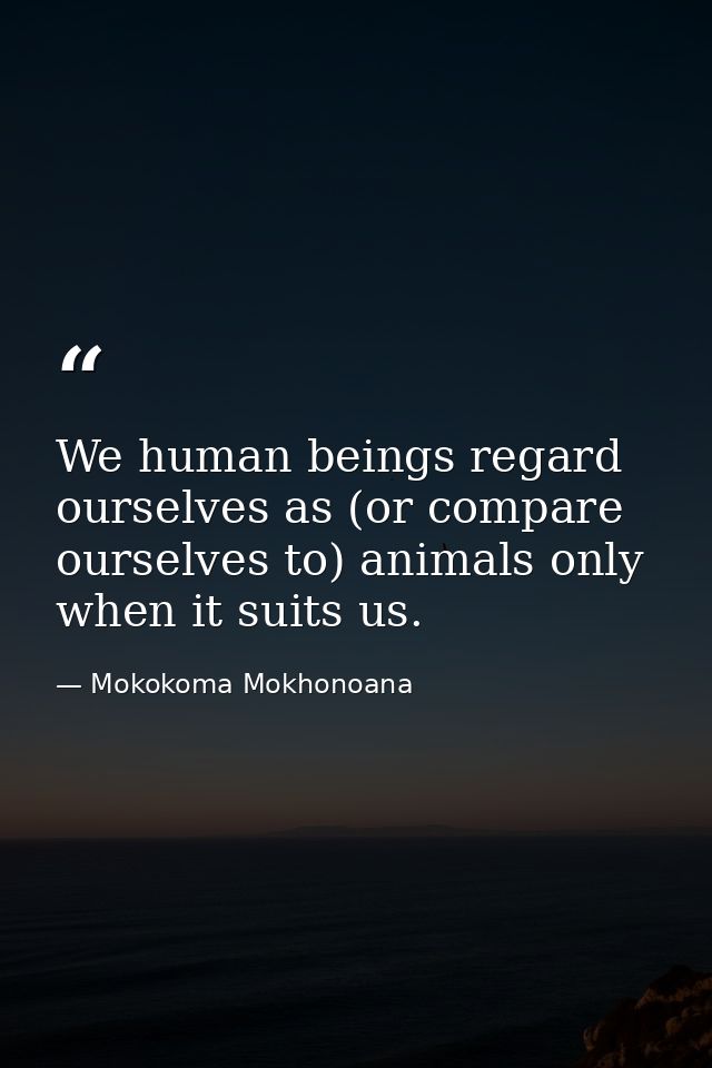 We human beings regard ourselves as (or compare ourselves to) animals only when it suits us. — Mokokoma Mokhonoana
