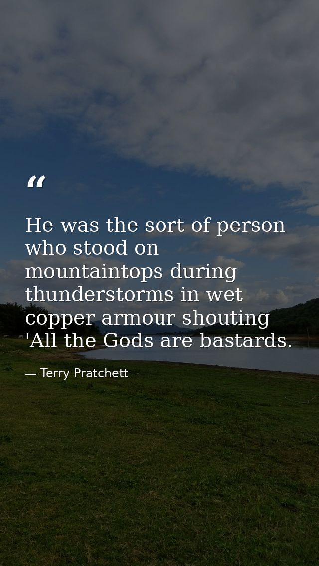 He was the sort of person who stood on mountaintops during thunderstorms in wet copper armour shouting 'All the Gods are — Terry Pratchett