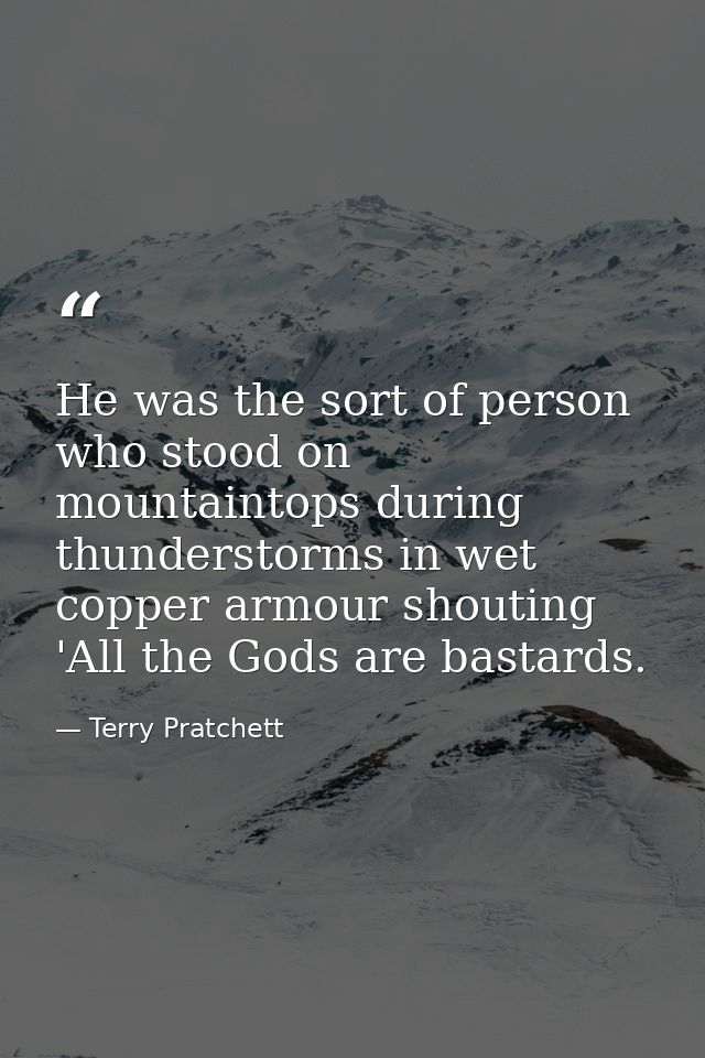 He was the sort of person who stood on mountaintops during thunderstorms in wet copper armour shouting 'All the Gods are — Terry Pratchett