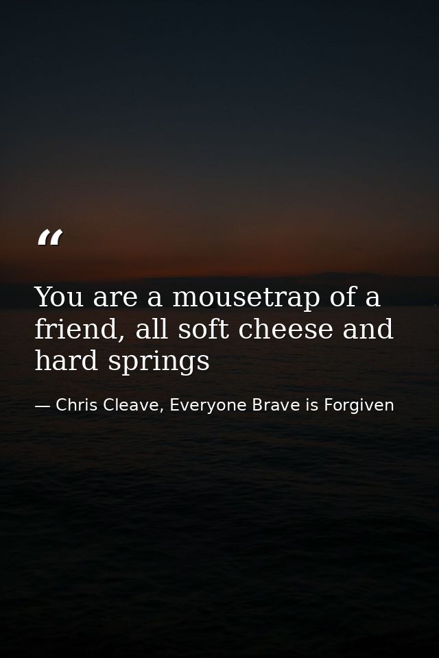 You are a mousetrap of a friend, all soft cheese and hard springs — Chris Cleave, Everyone Brave is Forgiven
