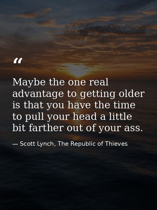 Maybe the one real advantage to getting older is that you have the time to pull your head a little bit farther out of yo — Scott Lynch, The Republic of Thieves