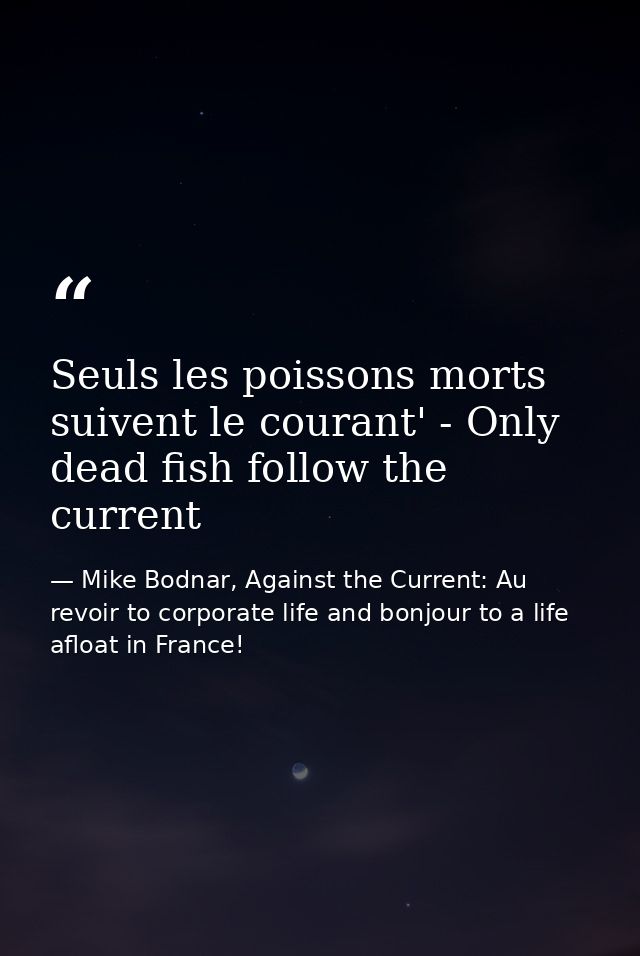 Seuls les poissons morts suivent le courant' - Only dead fish follow the current — Mike Bodnar, Against the Current: Au revoir to corporate life and bonjour to a life afloat in France!